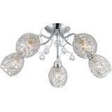 GLOBO Deckenleuchte Chrom Kristallleuchte Spotleuchte Deckenlampe Kristalle 5 Flammig, Chromgeflecht, 5x E14 Fassungen, Dxh 54x22 cm