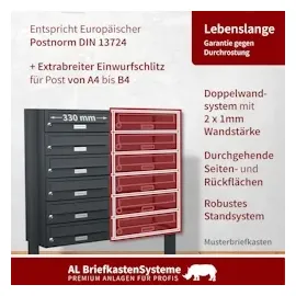 AL Briefkastensysteme - 9er Standbriefkasten Anlage Freistehend RAL 7016 Anthrazit