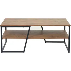 Mendler Couchtisch HWC-A27, Wohnzimmertisch Beistelltisch Sofatisch, Ablage Metall 3D-Struktur 46x110x60cm, Wildeiche-Optik