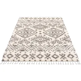 Carpet City Hochflor-Teppich CARPET CITY "Pulpy 541" Gr. 5, beige (creme), B:240cm H:30mm L:340cm, Kunstfaser, Teppiche, Fransenteppich, besonders weich, mit Fransen, Ethno Look