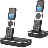 D1002 TAM-D Schnurloses Telefon mit 2 Mobilteilen und Anrufbeantworter Anrufer-ID/Anklopfen 1,6-Zoll-LCD-Display mit 3 Zeilen Wiederaufladbare Batt... - Schwarz/Silber