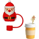 Weihnachts-Stroh-Abdeckkappe für Stanley-Becher, Weihnachts-Stanley-Strohaufsatz, 8 mm, wiederverwendbar, niedliches Trinkhalm-Zubehör, Weihnachtsmann, Weihnachtsbaum, Silikon-Strohhalm-Abdeckungen