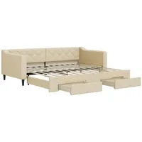 VidaXL Tagesbett Ausziehbar mit Schubladen Creme 90x200 cm Stoff