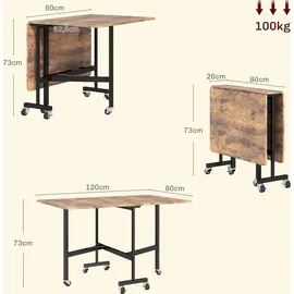 Homcom Esstisch Braun, Holzwerkstoff, 6-Sitzer, Rechteckig, Rollen, Bremsen für 4-6 Personen, Klapptisch für kleine Räume, Küche, bis 100 kg belastbar, 120 x 80 ... -