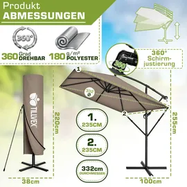 tillvex Alu Sonnenschirm Rechteckig Ø 330 cm Cappuccino