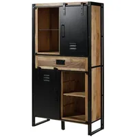 Massivmoebel24 Wohnzimmerschrank Mango 105x45x195 natur lackiert Metall schwarz BLACKBURN