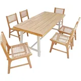 Sweeek - Tisch Aus Akazienholz Und Metall Für Den Innen-/außenbereich Mit 6 Stühlen  Natur / Naturfarben
