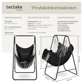 Tectake Hängesessel, Schwarz, Baum/Pflanze/Natur, 85x154.5x100 cm, Gartenmöbel, Hängesessel