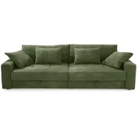 luma-home Big-Sofa als bequeme Lounge-Garnitur mit 2 Bettkästen, viel Stauraum, B284/T113/H84 cm, gesteppte Sitzfläche, Couch mit Rückenkissen und Zierkissen, moderner weicher Cord-Bezug in Grün