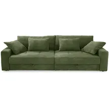 luma-home Big-Sofa als bequeme Lounge-Garnitur mit 2 Bettkästen, viel Stauraum, B284/T113/H84 cm, gesteppte Sitzfläche, Couch mit Rückenkissen und Zierkissen, moderner weicher Cord-Bezug in Grün