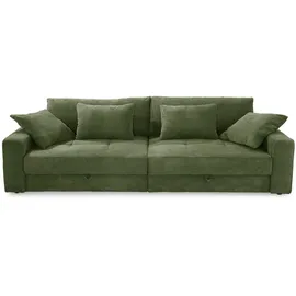 luma-home Big-Sofa als bequeme Lounge-Garnitur mit 2 Bettkästen, viel Stauraum, B284/T113/H84 cm, gesteppte Sitzfläche, Couch mit Rückenkissen und Zierkissen, moderner weicher Cord-Bezug in Grün