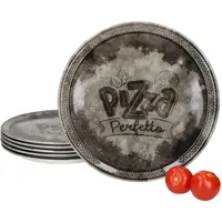 MamboCat 6er Set Perfetto Pizzateller Ø 31,5 cm schwarz Dekor Porzellan
