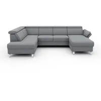 sit&more Wohnlandschaft SIT & MORE "Vincenzo U-Form", grau (hellgrau), B:317cm H:84cm T:93cm, Sofas, Wohnlandschaft, inklusive Kopfteilverstellung, wahlweise mit Bettfunktion, Bettkasten