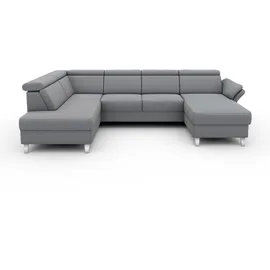 sit&more Wohnlandschaft SIT & MORE "Vincenzo U-Form", grau (hellgrau), B:317cm H:84cm T:93cm, Sofas, Wohnlandschaft, inklusive Kopfteilverstellung, wahlweise mit Bettfunktion, Bettkasten