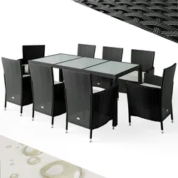 CASARIA® Polyrattan Garten- Essgruppe Stapelbar Wetterfest 8+1 Schwarz