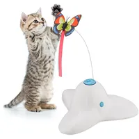 Relaxdays Katzenspielzeug mit Schmetterling, HxBxT: 33,5 x 20,5 x 18 cm, interaktive Katzenspiele, Katzenkarussell, weiß