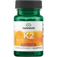 Swanson Natural Vitamin K2 (Menachinon MK-7), 50mcg, 30 Weichkapseln, hochdosiert, Laborgeprüft, Sojafrei, Glutenfrei, Ohne Gentechnik