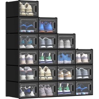 YITAHOME Schuhboxen, 18er Set, Schuhkarton stapelbar stabil, Aufbewahrungsboxen für Schuhe mit transparent Tür und Belüftungslöchern, für Schuhe bis Größe 44, stapelbare schuhbox schwarz