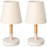 tomons Nachttischlampe LED 2er Set Holz, LED Tischleuchte mit Stoffschirm für Schlafzimmer, Wohnzimmer, Arbeitszimmer, Beistelltisch - Beige