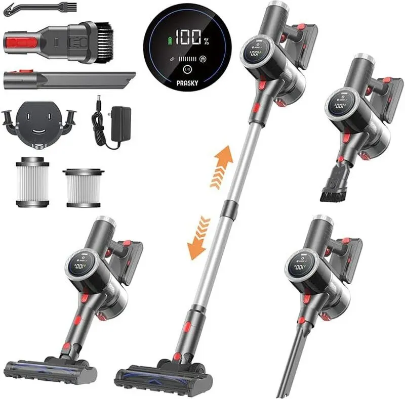 Prasky P1MAX Staubsauger Silber - mit Becher, Typ C/EU-Stecker, Verlängerte Laufzeit, intelligentes Display, 150 AW