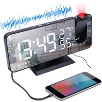 Projektionswecker, Digital Wecker mit Projektion 180°,Radiowecker Projektionsuhr Alarm Clock mit USB-Anschluss, 7" LED Spiegelbildschirm, Dual-Alarm, 12/24H, Snooze