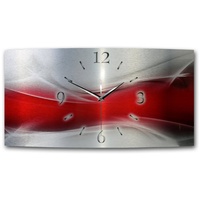 Kreative Feder Funkwanduhr 3D Design-Wanduhr "Red Wave" aus gebürstetem Aluminium (ohne Ticken; flüsterleises Funkuhrwerk; außergewöhnlich, modern) rot|silberfarben 50 cm x 25 cm