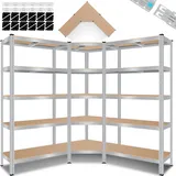 Masko MASKO® 3er Set Metall Regalsystem Lagerregal Eckregal & 2 Lagerregale 15 Böden MDF-Platten Regal 2625 kg Werkstattregal Kellerrregal Garage Schwerlastregal Steckregal MDF-Platten