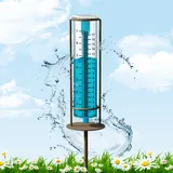 Regenmesser für den Außenbereich, 17,8 cm Kapazität, Glas-Regenmesser mit Metallpfahl, Regenmesser, ideal für Hof, dekorativ für Garten, Terrasse, Rasen, Landschaft (blau)