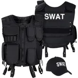 Black Snake SWAT FBI Security Police Agenten Kostüm Einsatzweste und Baseball Cap (SWAT, XS/S) - XS-S