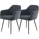 2er-Set Armlehnstuhl - grau - Samtvelour Esszimmerstuhl Küchenstuhl