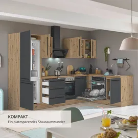kochstation Winkelküche L-Form 280 x 165 cm schwarz
