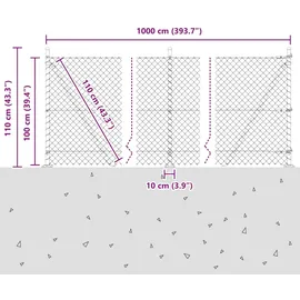 vidaXL Zaunpfosten Grün 10 m (40 x 40 mm Maschen) Stahl und PVC