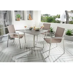 Destiny Garten-Essgruppe »ALTOS II LOFT«, (4 tlg., 3x Sessel, 1x Tisch), Edelstahl, HPL, Textilene Destiny edelstahlfarben/taupe/betongrau + taupe + edelstahlfarben