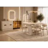 aea Edle Esszimmer Garnitur Designer Esstisch 4x Textilstühle Spiegel - Weiß