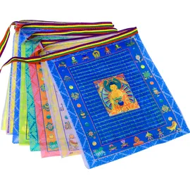 aolamegs Tibetische, buddhistische Gebetsfahnen (40 Stück) für den Außenbereich, Meditationsfahnen, traditionelle fünf Elemente, Satin, Windpferd, Lungta-Gebetsfahnen, 27,9 x 35,6 cm