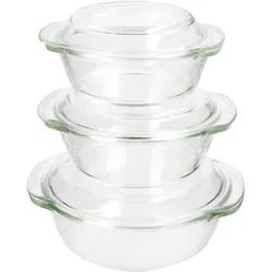 3tlg Set Brat- & Backform 0,7L 1L 1,5L Deckel Auflaufform rund Gratin Glas