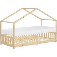 ML-Design Kinderbett Hausbett 90x200 cm Natur mit Matratze H:16cm,