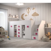 Unique Home Kinderbett Hochbett,Etagenbett TOL 3P-G, mit Schreibtisch, Schrank und Schubladen rosa