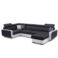 Furnix Wohnlandschaft Polstersofa in U-Form IMPERISIO-U mit Schlaffunktion 2x Bettkasten, verstellbare Kopfstützen, Duo-Optik Eco-Leder/Stoff, 389x85x188 cm schwarz|weiß