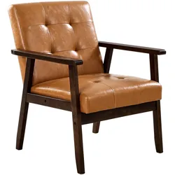 VEVOR Mid-Century Modern Akzentstühle Sessel aus PU-Leder mit Massivholzrahmen