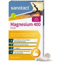 sanotact Magnesium 400 (30 Kautabletten) • Magnesium hochdosiert für Muskeln & Nerven • 400mg Magnesium mit Sofortwirkung • 100% Vegan • Magnesiumcarbonat & Magnesiumoxid