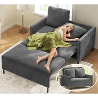 Domusensus 2 Sitzer Sofa mit Schlaffunktion, 120CM Cord Schlafsofa Klein, Schlafzimmer Sofas 53CM Extra Tiefe Sitze, Bequemes Couch mit 2 Kissen, Modernes Couch fürs Büro, Schlafcouch Grau