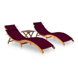vidaXL Sonnenliegen 2 Stk. mit Tisch und Auflagen Massivholz Akazie