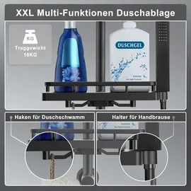 Görbach Regendusche Duschsystem mit Ablage, Edelstahl Duschset ohne Armatur mit Duschkopf, Duschstange, Duschschlauch, XXL Kopfbrause Schwarz (30x30cm)