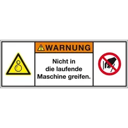 Aufkleber I Produktsicherheitsschild Warnung Nicht in die laufende, RoHS konform, Folie, 200x75mm