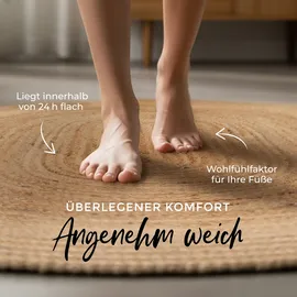 carpetfine Juteteppich Nele Beige handgewebt aus Jute 80x150 cm | Oval Naturfaserteppich im Boho Style für Wohnzimmer, Küche und im Flur