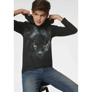 Kidsworld Kapuzenshirt "PANTHER - Fotodruck", Jungen, Gr. 152/158, schwarz, Jersey, Obermaterial: 100% Baumwolle. Obermaterial Vorderteil: 100% Polyester, bedruckt, Basic, Basic, Shirts, Langarm, Basic-Passform, mit peppigem Druck, aus Baumwolle
