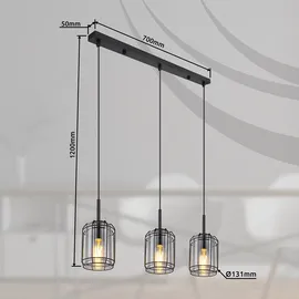 GLOBO Pendelleuchte Kammi 3-flammig Schwarz matt-Rauchfarben 770 x 130 x 1200 mm