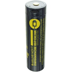 Rundzelle 18650, Li-Ion, 3,7V, 2600mAh, 9,6Wh, mit USB-Ladeanschluss