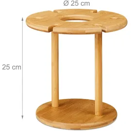 Relaxdays Weinglashalter, Bambus, für 6 Gläser, rund Ø 25cm, Weingeschenk, Bar, Weinbutler mit Weinflaschenhalter, natur